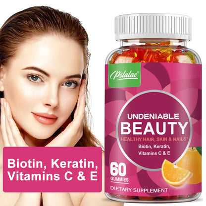 Beauty Gummies - with Biotin, Keratin - for Skin, Nails and Hair Health, Nourishes Skin and Strengthens Hair - 60 Gummies