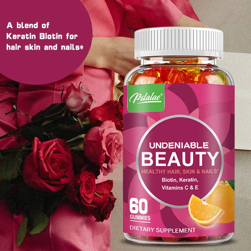 Beauty Gummies - with Biotin, Keratin - for Skin, Nails and Hair Health, Nourishes Skin and Strengthens Hair - 60 Gummies