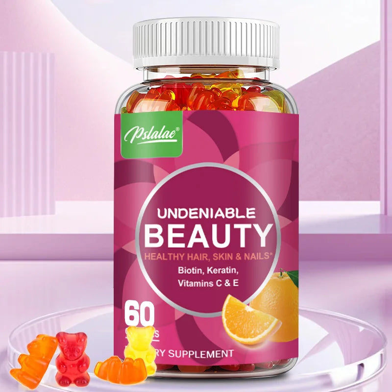 Beauty Gummies - with Biotin, Keratin - for Skin, Nails and Hair Health, Nourishes Skin and Strengthens Hair - 60 Gummies