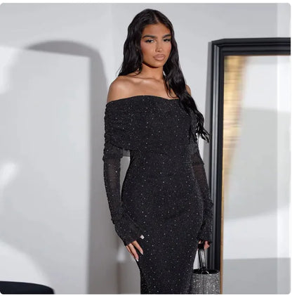 Sequined Off-shoulder Dress Women's Clothing