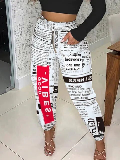 Autumn Newspaper Print Leggings