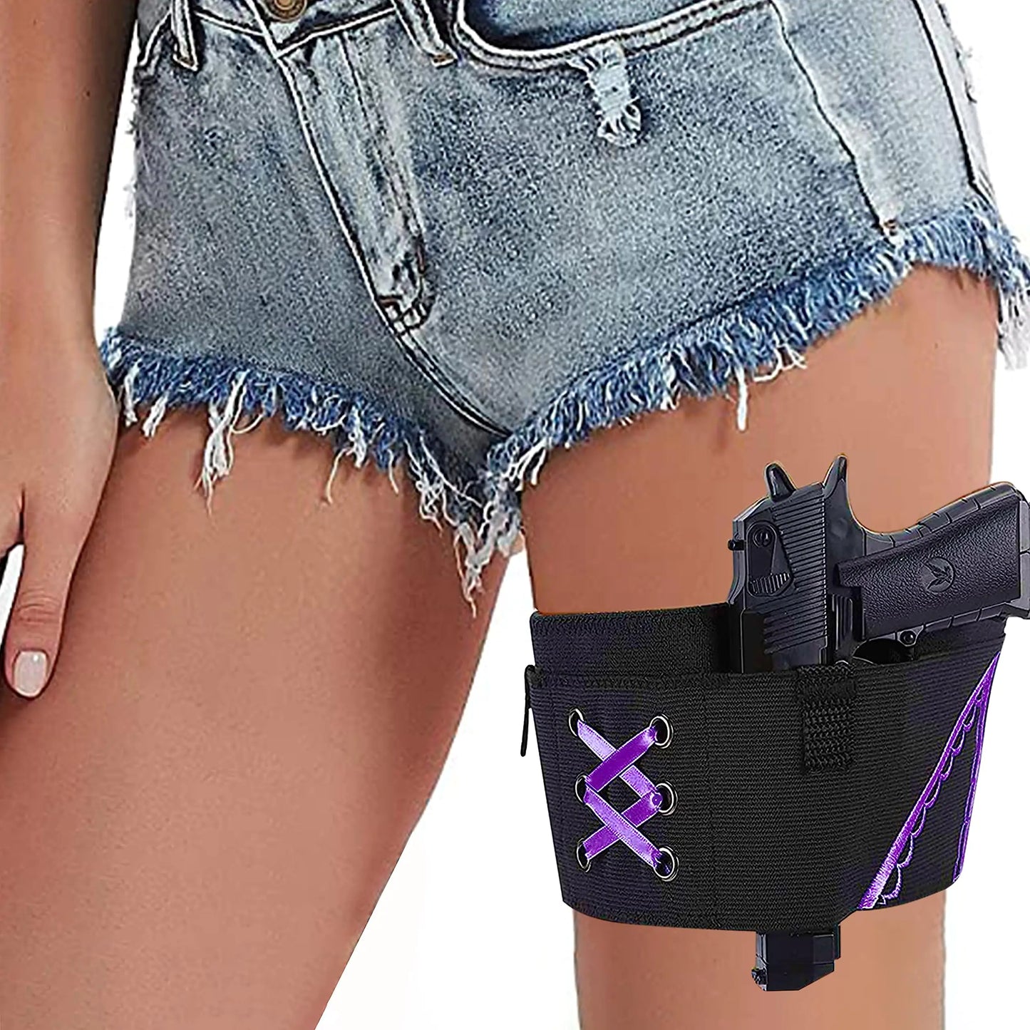 Embroidered Pistol Thigh Holster for Women
