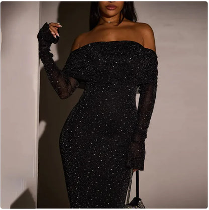 Sequined Off-shoulder Dress Women's Clothing