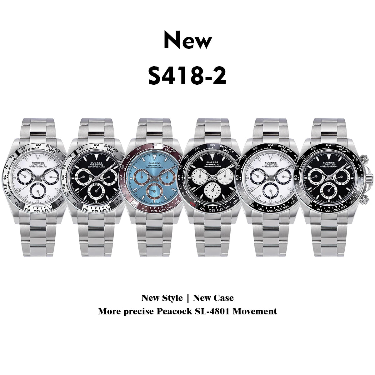 Sugess Diving Mens Watch Panda Automatic Mechanical Chronograph Movement Wristwatches Waterproof Ceramic Bezel Day Tona New 2024