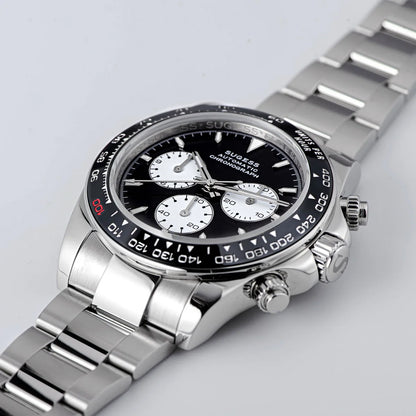 Sugess Diving Mens Watch Panda Automatic Mechanical Chronograph Movement Wristwatches Waterproof Ceramic Bezel Day Tona New 2024