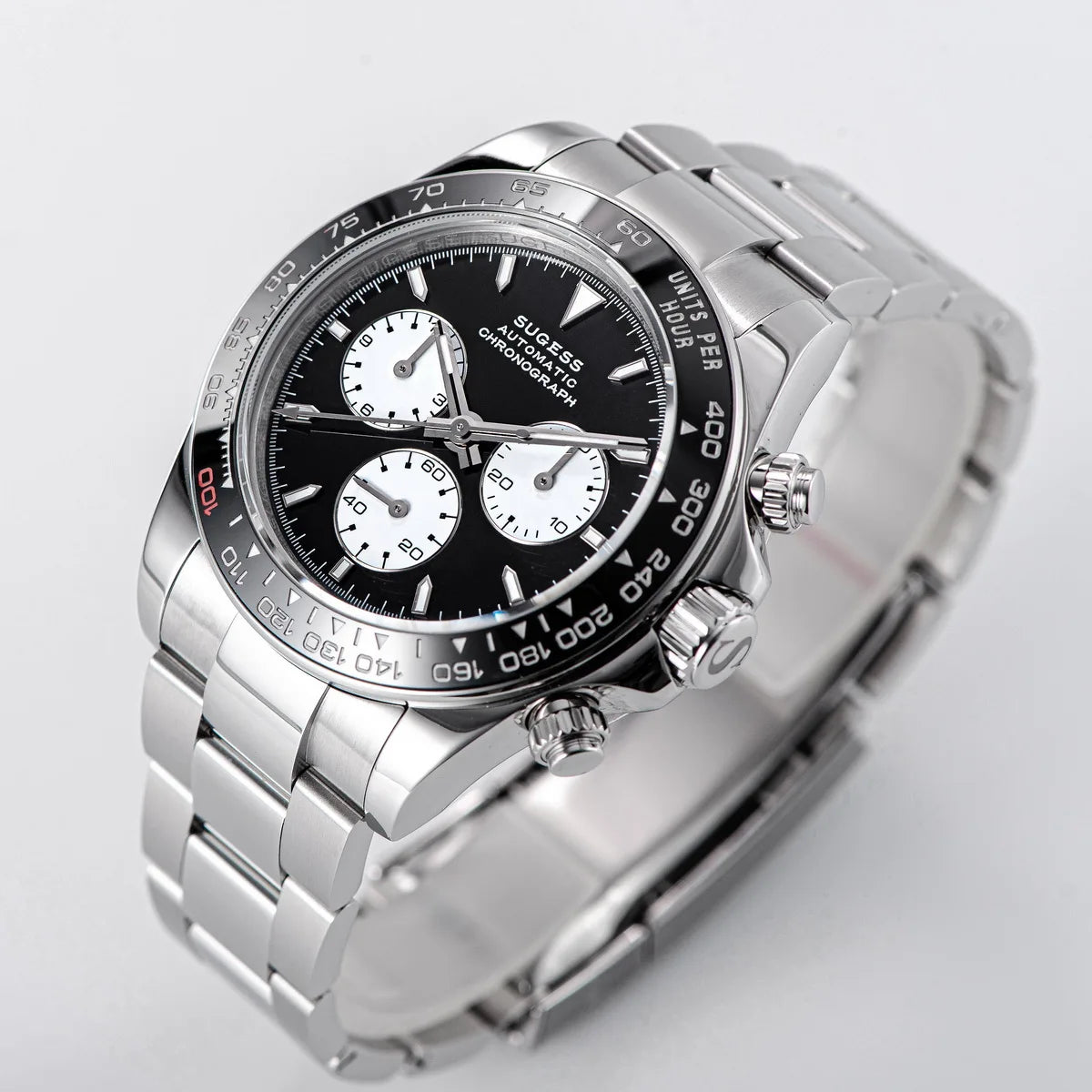 Sugess Diving Mens Watch Panda Automatic Mechanical Chronograph Movement Wristwatches Waterproof Ceramic Bezel Day Tona New 2024