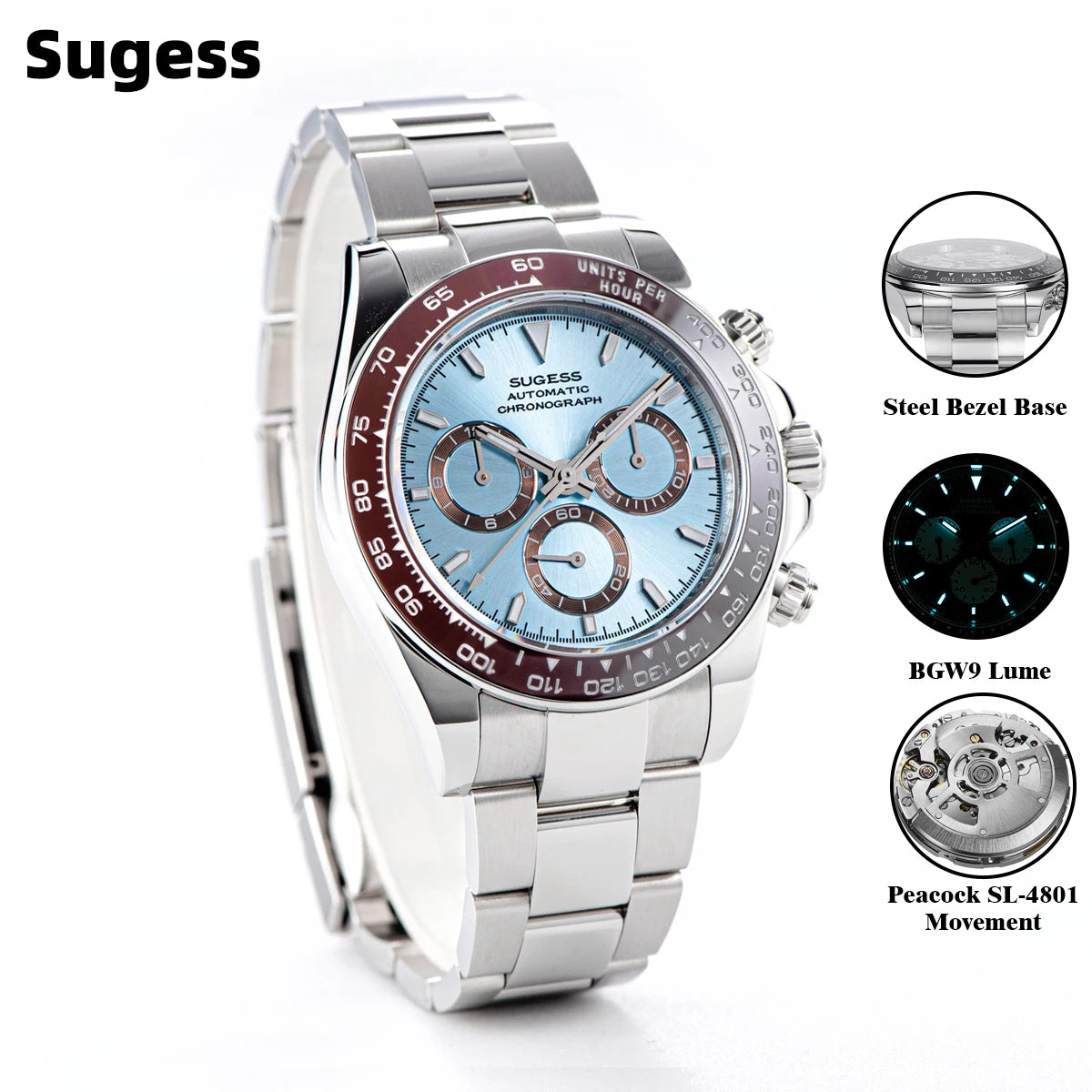 Sugess Diving Mens Watch Panda Automatic Mechanical Chronograph Movement Wristwatches Waterproof Ceramic Bezel Day Tona New 2024