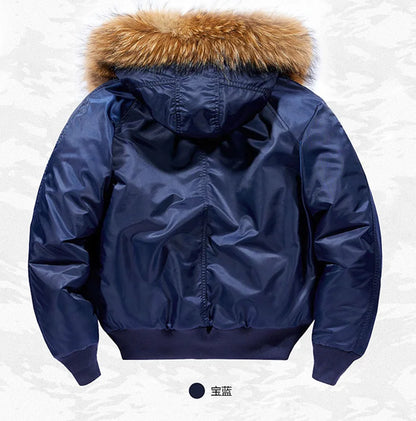 Male Winter Bomber Coat Heavy Jackets Hooded Padded Streetwear Fur Collar