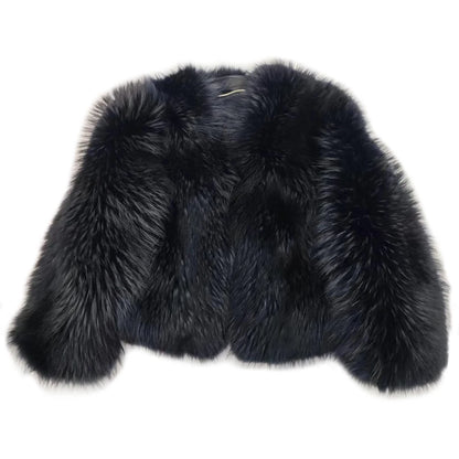 New Winter Women's 100% Genuine Fox Fur Coat Whole Skin Luxurious Thick Warm Jacket Black Color