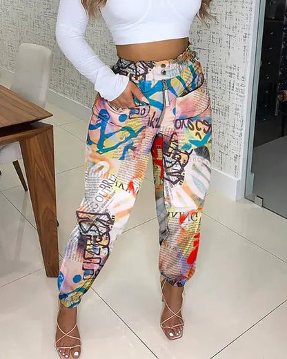 Autumn Newspaper Print Leggings