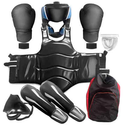 Karate Sparring Gear Set for Kids 8-12 Taekwondo Boxing Gear Set for 59-67 Inches Height Youth Martial Arts Shin Guards/Chest Rib/Headgear/Mouthguards Guards Protective Gear Set