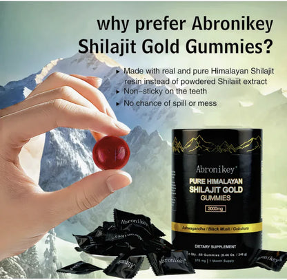 Himalayan Shilajit Gummies with Ashwagandha & Gokshura - 60 Count, Natural, Non-GMO, Lab Tested, No Added Sugar